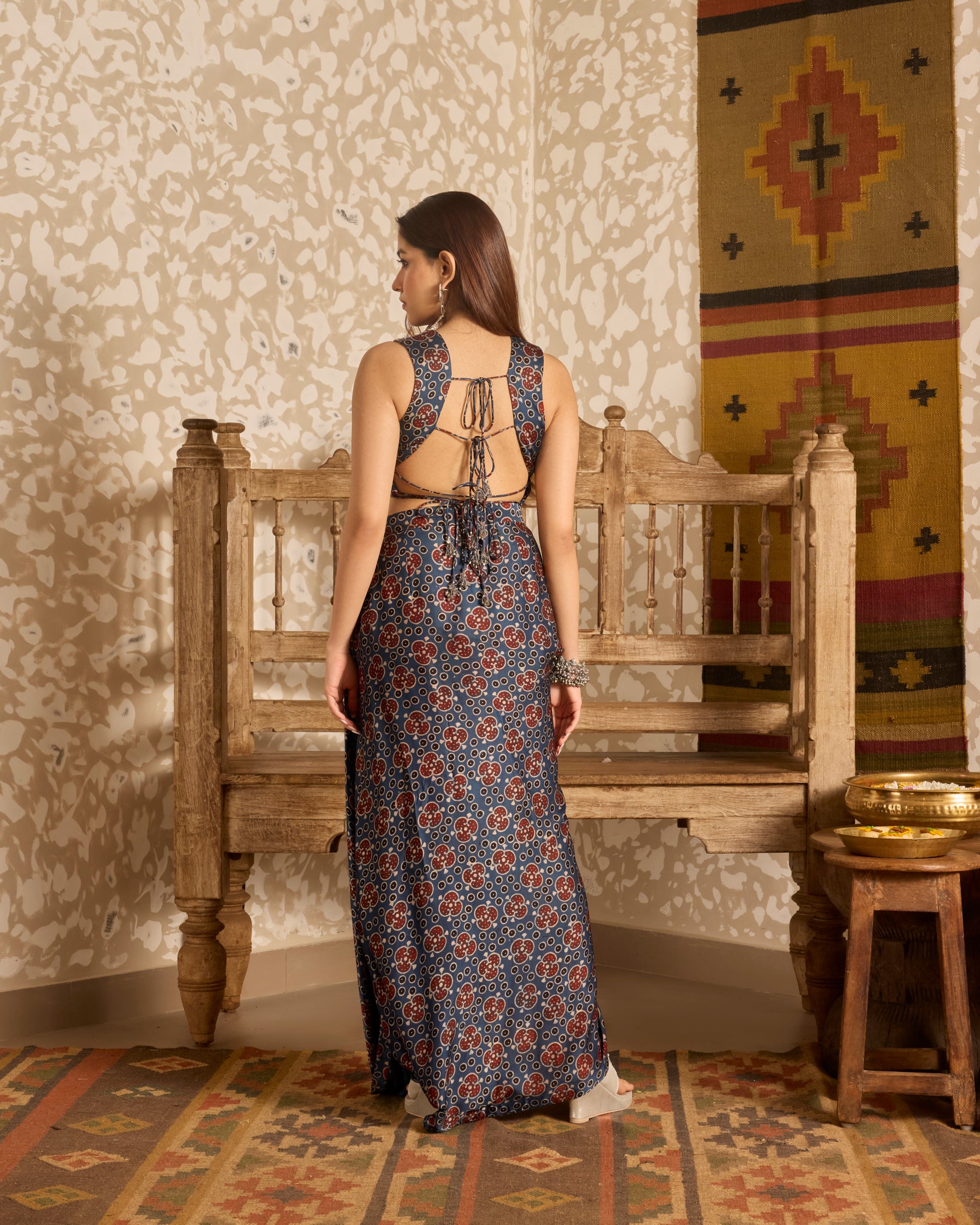 Backless tie up top and drape skirt
